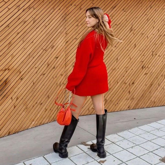 Zara black leather knee high boots blogger style toteme khaite the row - Picture 14 of 16